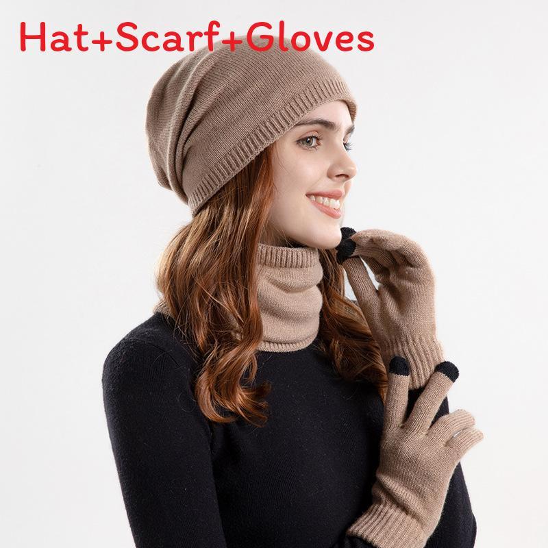 Knitted Winter Hat Scarf Gloves Set With Breathable Warmth For Teen Adults