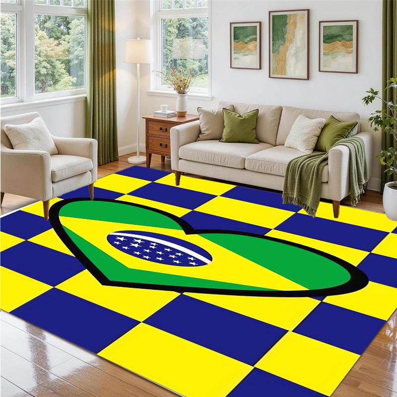 Brazil national football team Design Crystal Velvet Rug Soft Decorative Mat for Bedroom Entrance
