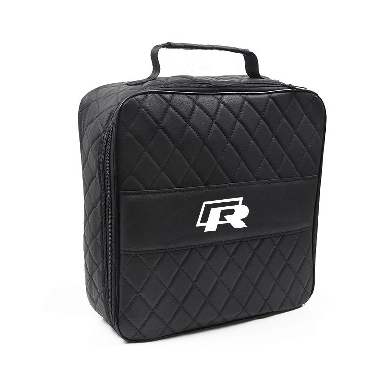 ABCD1 Car Trunk Leather Storage Bag NEV EV Charging Organizer Box For VW Golf Polo Tiguan Touran Jetta Passat CC T5 GTI Magotan Arteon