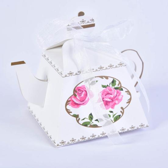 50Pcs DIY Gifts Box with Ribbon Practical Teapot Shape Cookie Holder