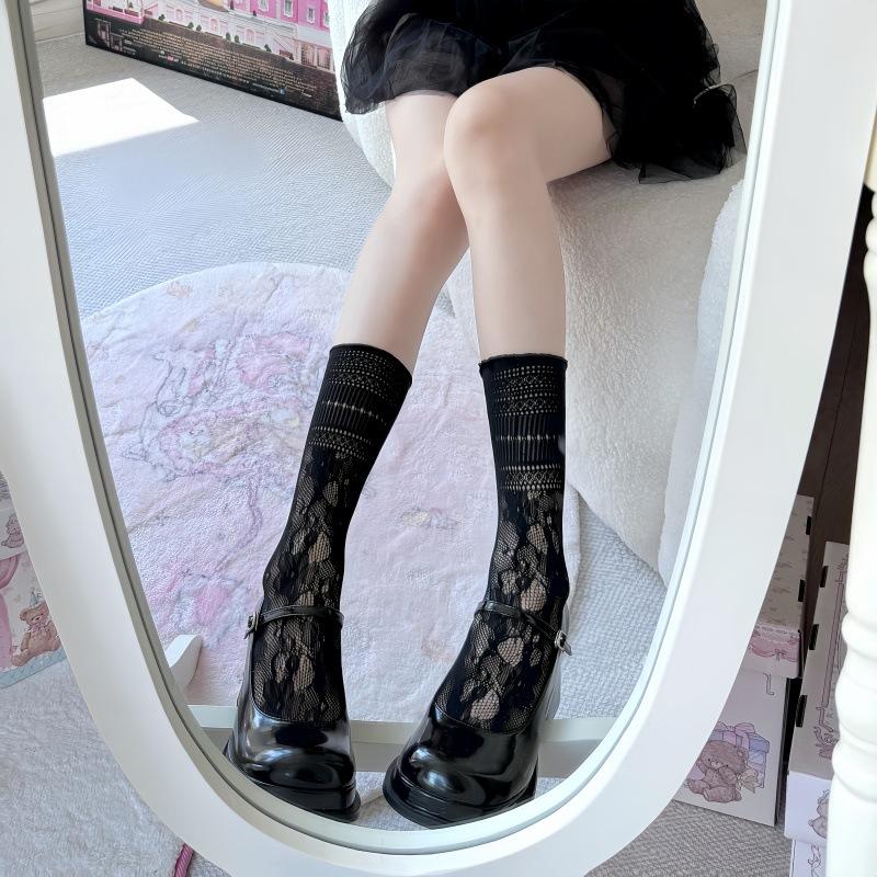 Small Flower Lace Cute Lolita Jacquard Bow With Single Shoes Women'S Versatile Cute Calf Socks Stacking Socks