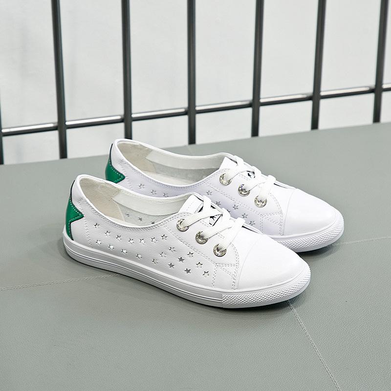

Large size women s shoes 41-43 summer new leather hollow white shoes women s breathable versatile shallow mouth flat-soled single shoes 35
