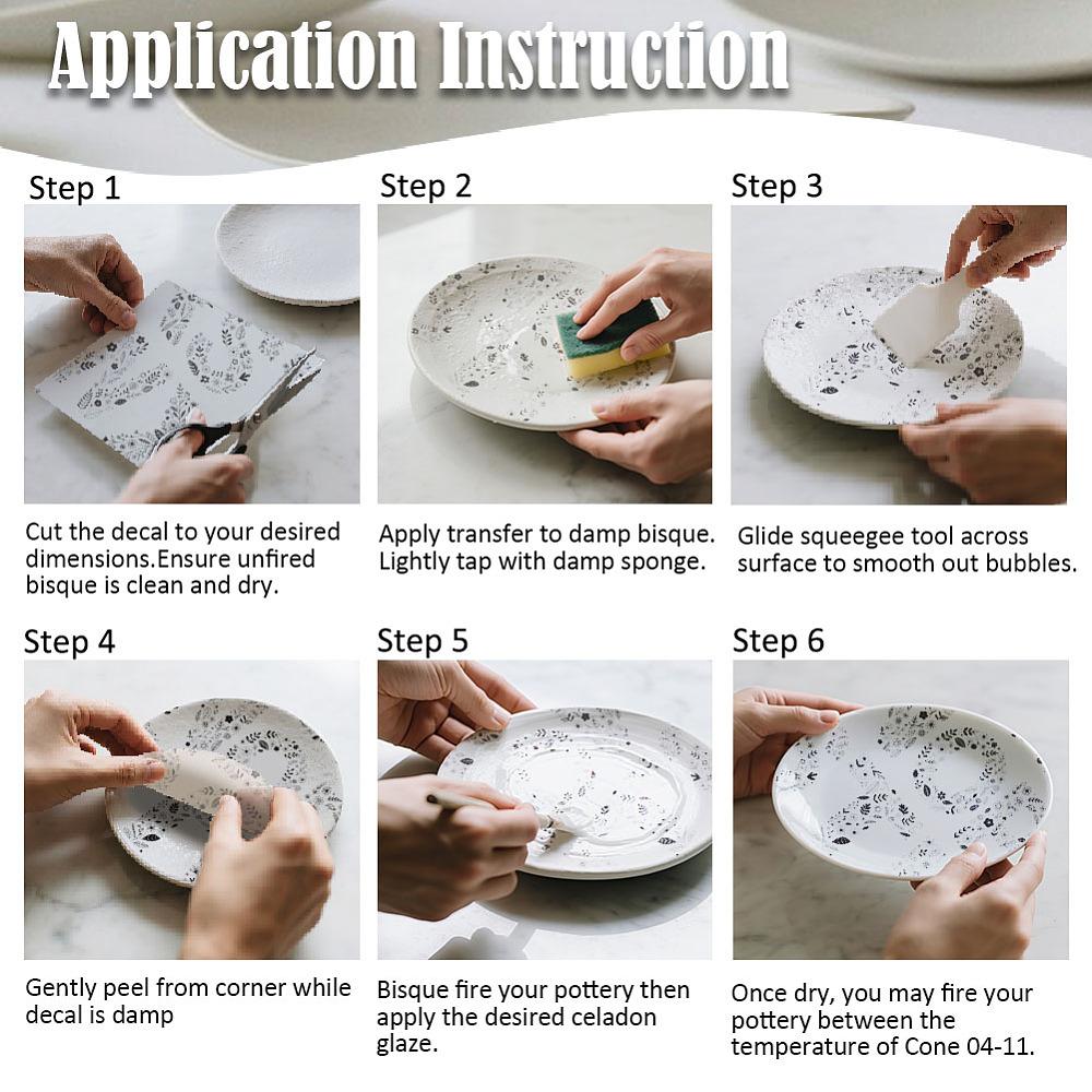 Paper Ceramic Decals Pottery Ceramics Clay Transfer Paper Underglaze Flower Paper Letter 520x370mm Pattern: 48x33mm