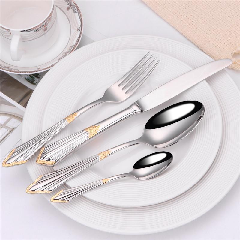 Palace Embossed 304 Stainless Steel Cutlery Set Gold Plated Wedding Table Decoration Forks and Spoons Knifves Luxury Dinnerware