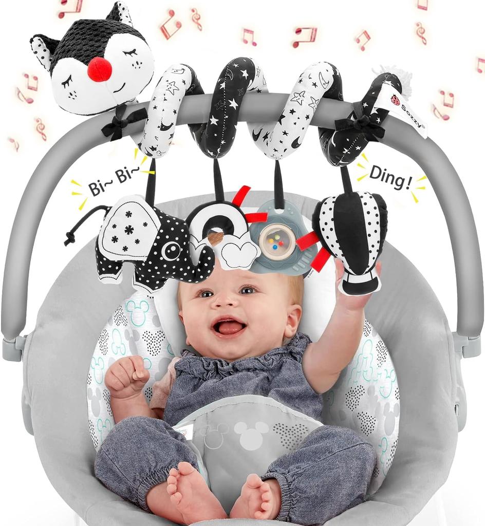 Baby Crib Hanging Rattles Toys-Infant Baby Worm Crib Bed Around Rattle Bell Cartoon Insect Spiral Hanging Toy with Ringing Bell for Infant BedStroller