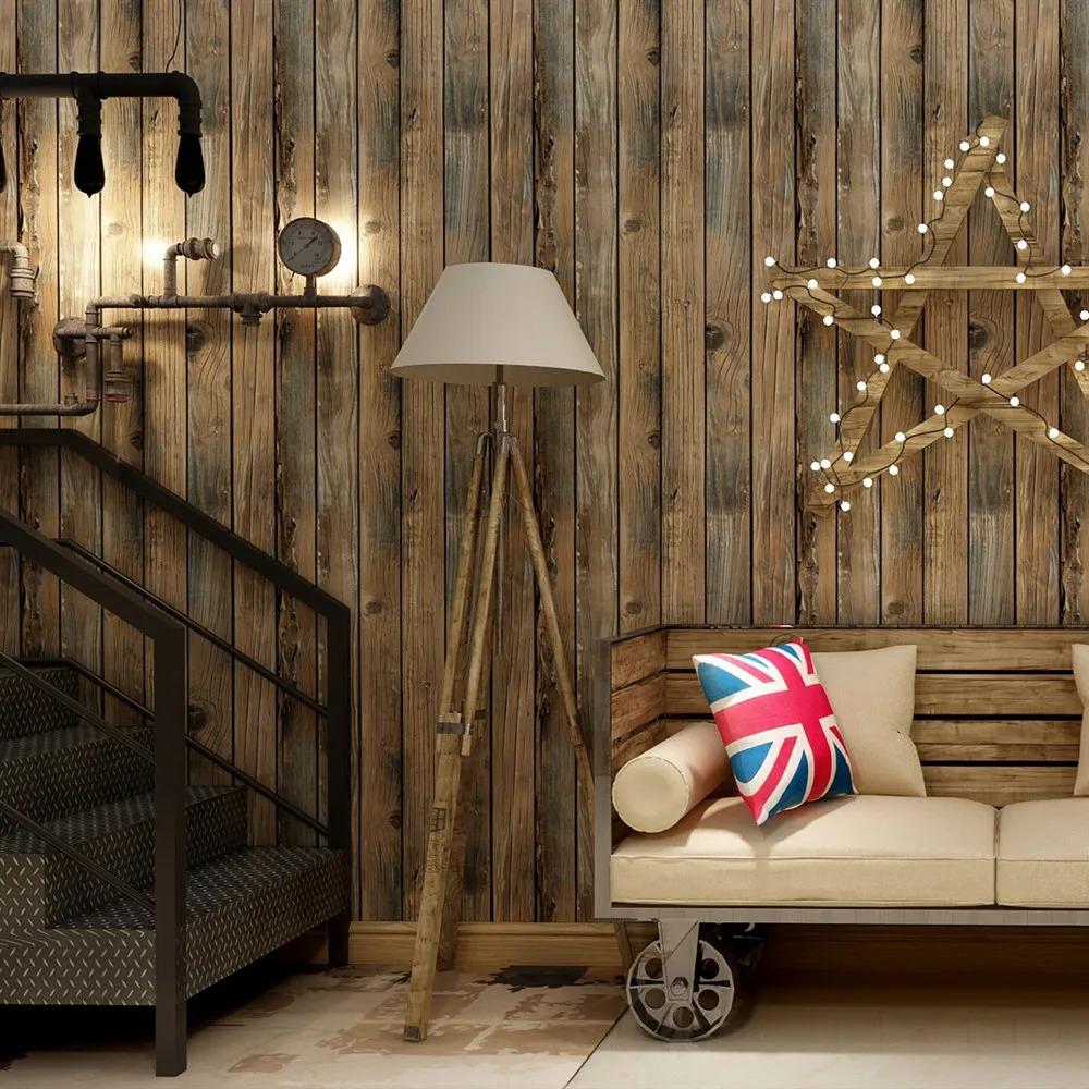 Retro Faux Wood Grain Peel And Stick Wall Cover Self-Adhesive Wood Plank Wall Cover Roll Removable Vinyl Wall Covering For Restaur