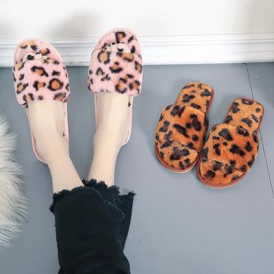 Fashion Women's Leopard Pattern Home Slippers New Winter Indoor Plush Warm Anti Slip Cotton Slippers Flats Lightweight Casual Shoes