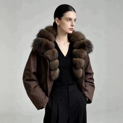 New Pie Overcomes Short Down Cotton Clothing Removal Fox Hair Collar Women's Short Fashion Thickened Warm Jacket