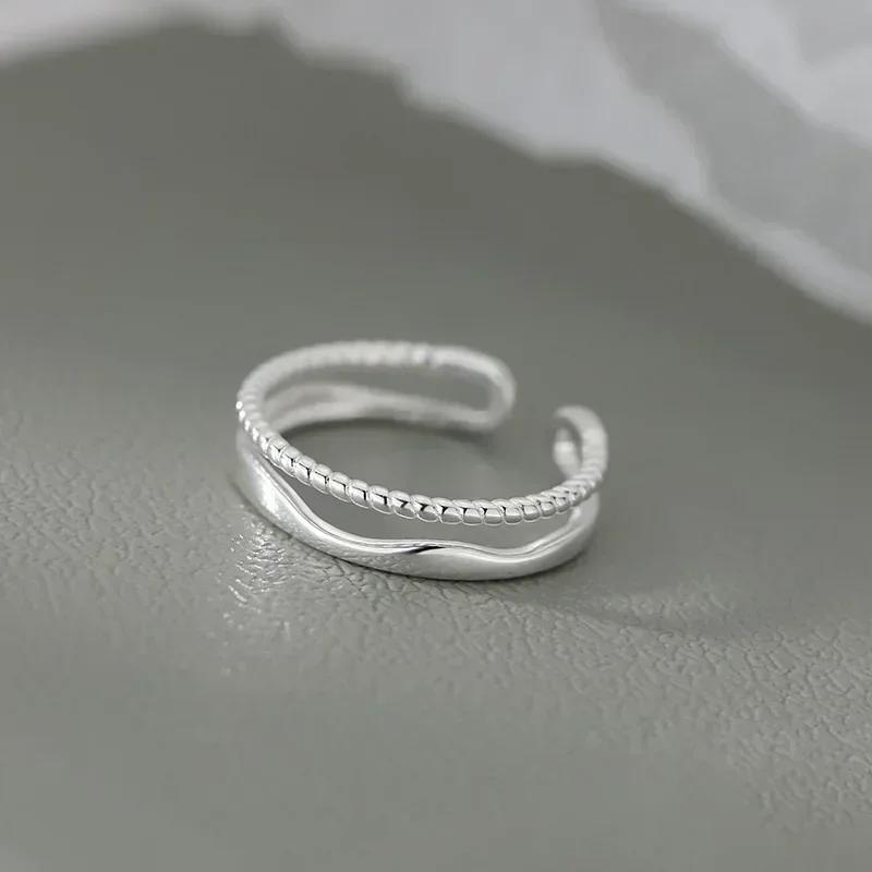 Original 925 Silver Double LInes Rings For Women Wedding Engagement Silver Women's Vintage Ring Fine Jewelry