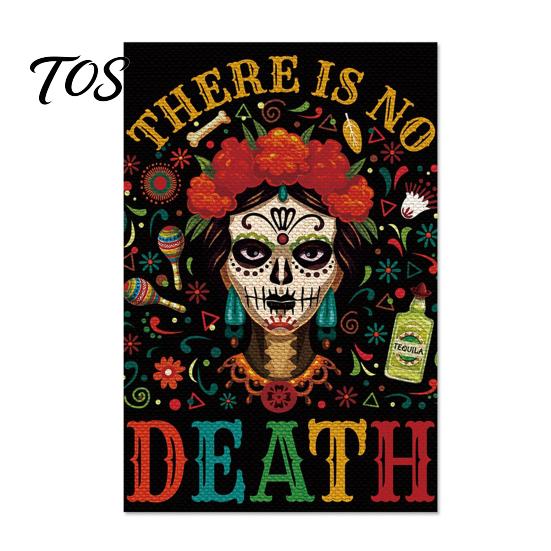 Weather Resistant Patio Banners Day of The Dead Garden Flag, 12x18 Inch Floral Skull Decorative Yard Sugar Ornaments Mexican Gothic Skeleton