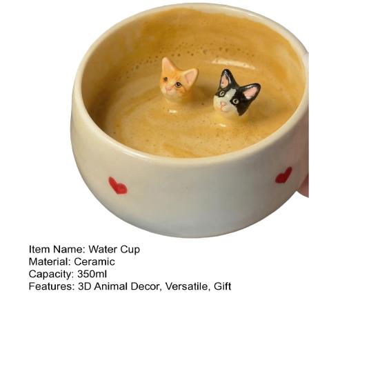 350ml Ceramic Cup with Hidden 3D Animal Handmade Figurine Mug Cartoon Rabbit Dog Cat Coffee Cup Beverage Holder