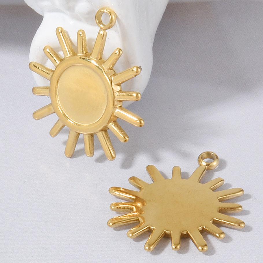 6pcs Sun Heart Cloud Geometric Blank Cabochon Base Pendant Stainless Steel Charms For Jewelry Making Bulk Fit DIY Oil Drop Stone