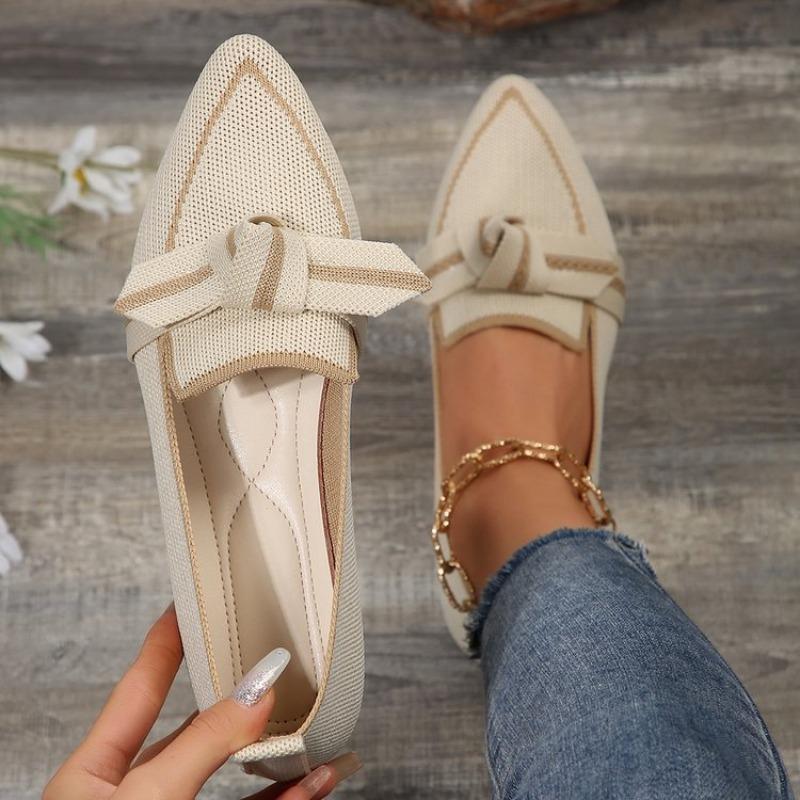Women's Pointed Toe Flying Woven Loafers, Bow Decor Slim Fit Flat Shoes, Casual Slip On Daily Ladies Single Shoes