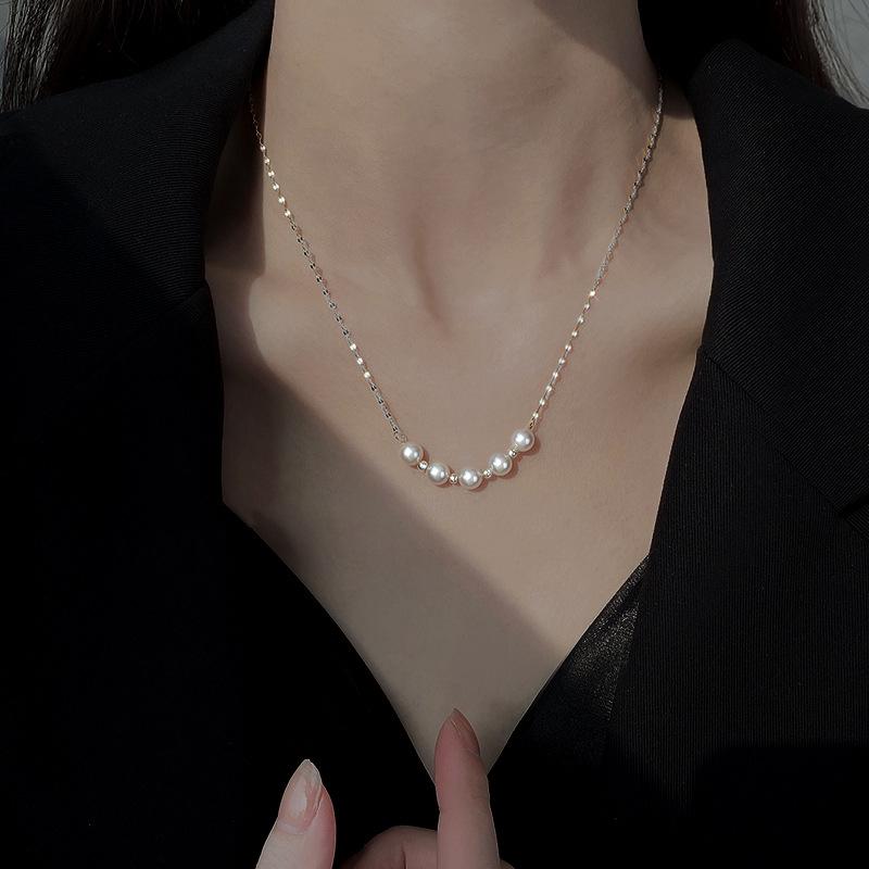 

Summer Fashion Versatile Smile Pearl Necklace Titanium Steel Choker Minimalist Design High-End Delicate Layering Collarbone Chain