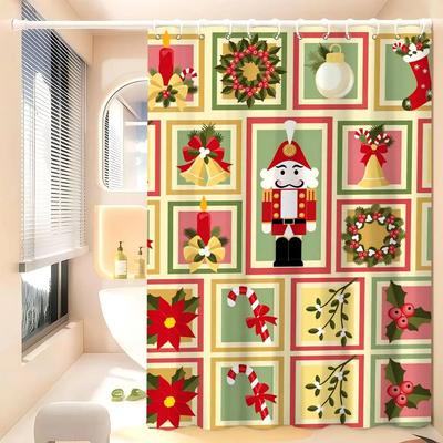 GAEChristmas Nutcracker Christmas Tree Snowman Polyester Shower Curtain Waterproof Rust Resistant Grommet Care Wipe Clean Dura