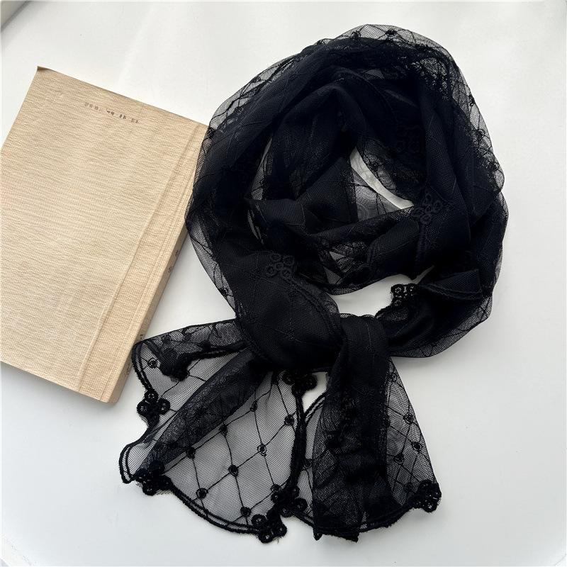 Fular din dantelă Subțire Primăvară și Vară Versiune Coreeană Fular Lung Culoare Solidă Fular Decorativ Retro pentru Femei Șnur de Gât cu Dantelă