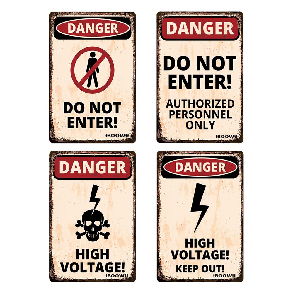 IBOOWU Danger DUST HAZARD Vintage Poster Retro Metal Tin Signs Wall Decor HIGH VOLTAGE Beware Warning Plaques