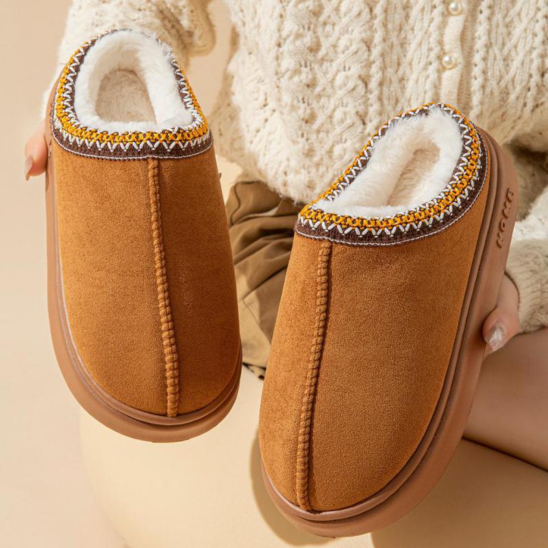 Fashion Platform Fluffy Slippers Women House Flats Fashion Plush Winter Designer Shoes Ladies Home Elegant Brown Fur Slippers Suede