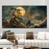 Frameless Abstract Golden Tree & Textured Moon Wall Art Large Size Home Decor for Living Room, Bedroom