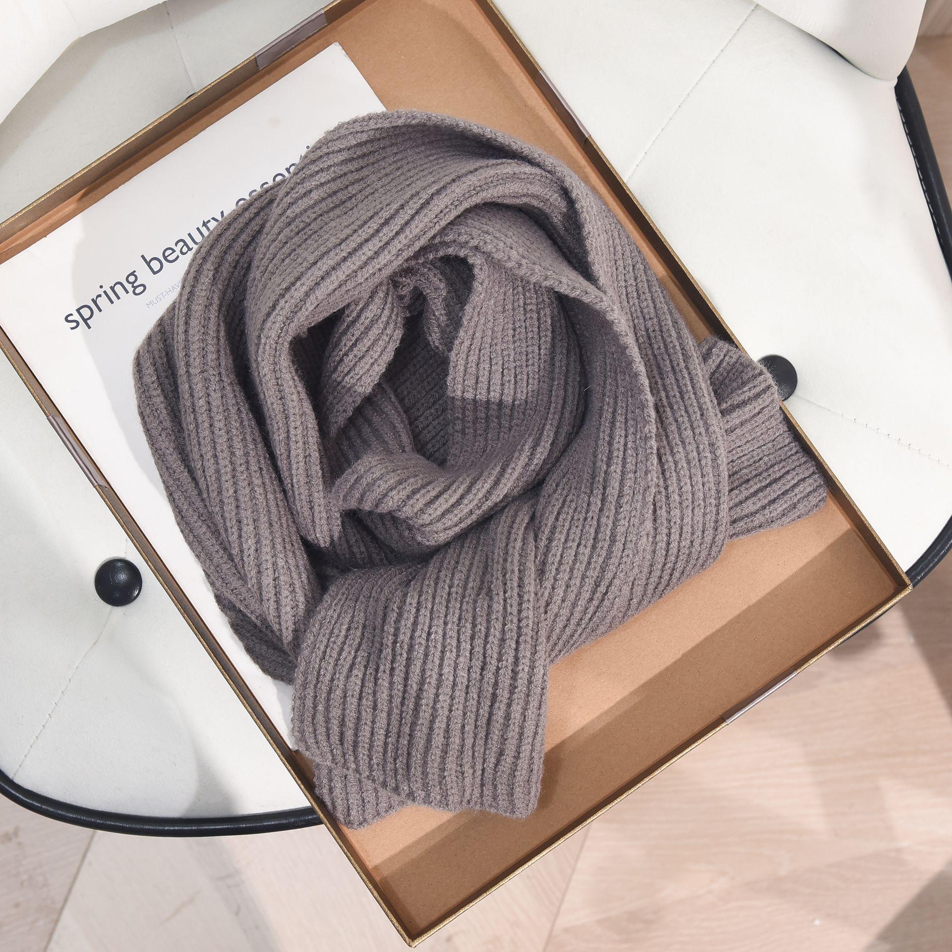 

Высококачественный зимний вязаный шарф - короткий, теплый, однотонный, подарок в студенческом стиле для пар 23*150 cm серый