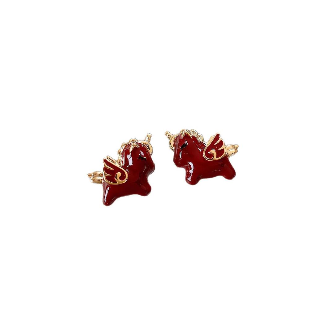 Zodiac Horse Silver Needle Drip Oil Earrings - Retro Elegant Lightweight Studs