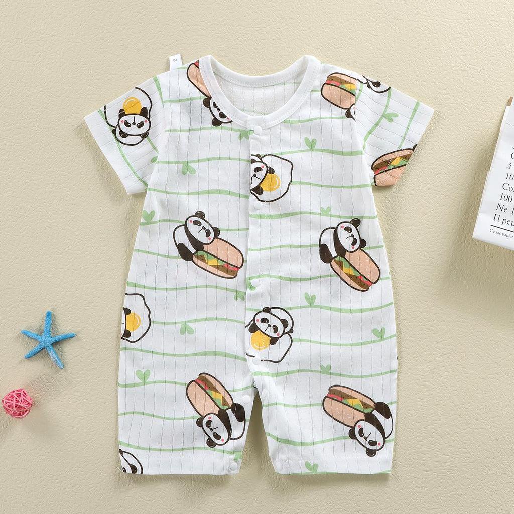 Newborn Cotton Short Sleeve Summer Romper: Open-Front Bodysuit for Boys & Girls