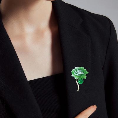 Brosche Anstecknadel Grüne Pfingstrose Harz Rostfrei Brosche Realistisches Aussehen Anzug Revers Kleid Abzeichen Schmuck Accessoire