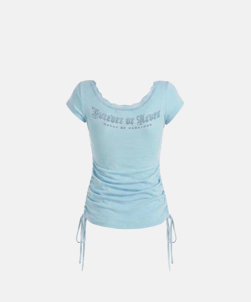BADBLOOD Rhinestone Emblem Lace Deep Round 1/2 T-Shirt - Mint