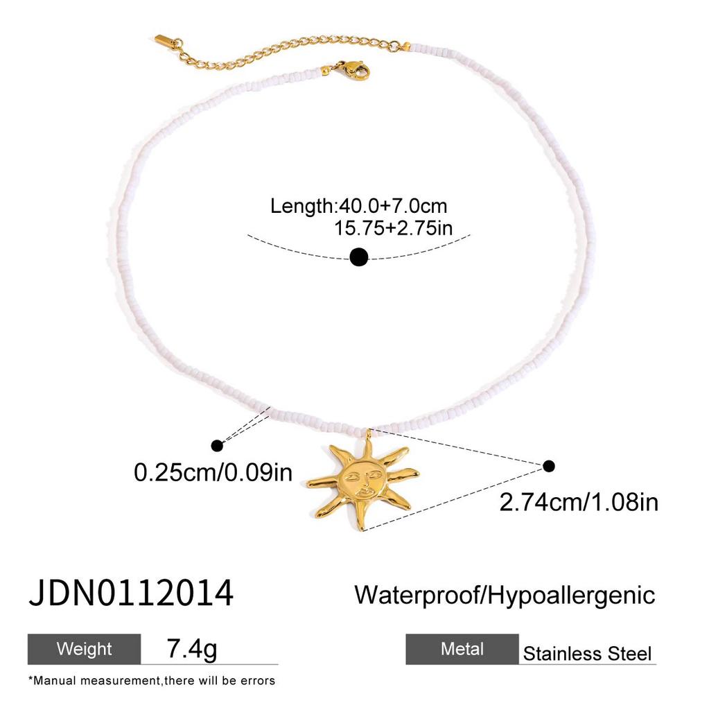 Uworld Beach Ocean Vacation Style 18K Gold Color Stainless Steel Sun Starfish Pendant Necklace Natural Stone Bead Necklace Women