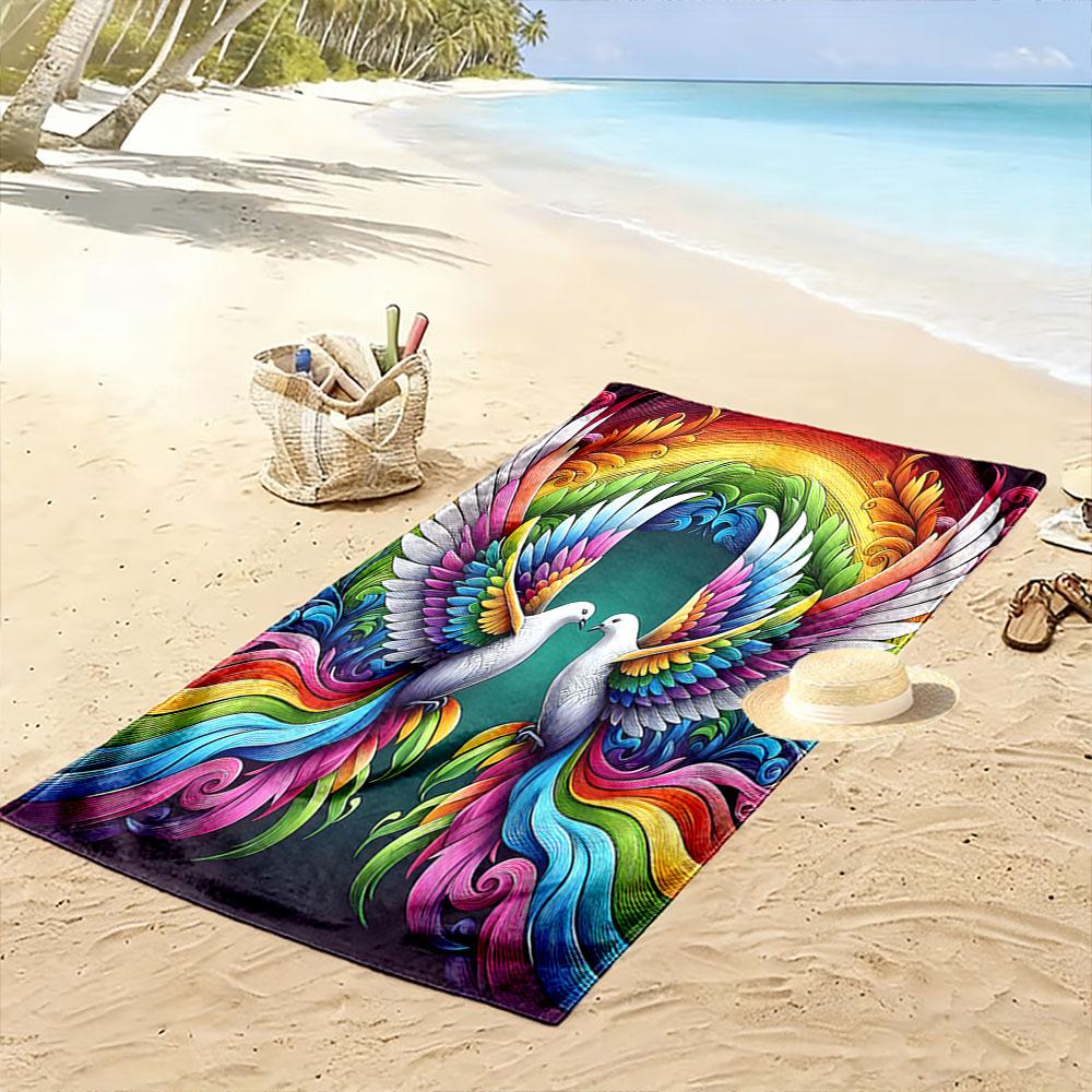 "Colorful Doves with Rainbow Wings" Patterned beach towel quick dry perfect for travel outdoor sports jogging the beach and swimming