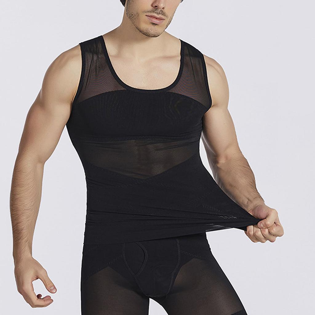Men Body Shaper Slimming Vest Soft Elastic Skin Friendly Breathable Men Compression Shirt Vest for Sports Fitness Black