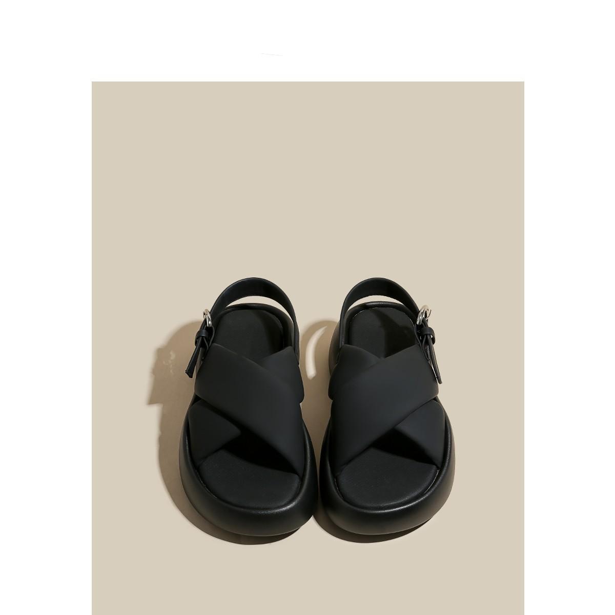 

Cross-strap platform sandals women s summer new soft-soled wear fashion open-toed student flat sandals 40 чёрный