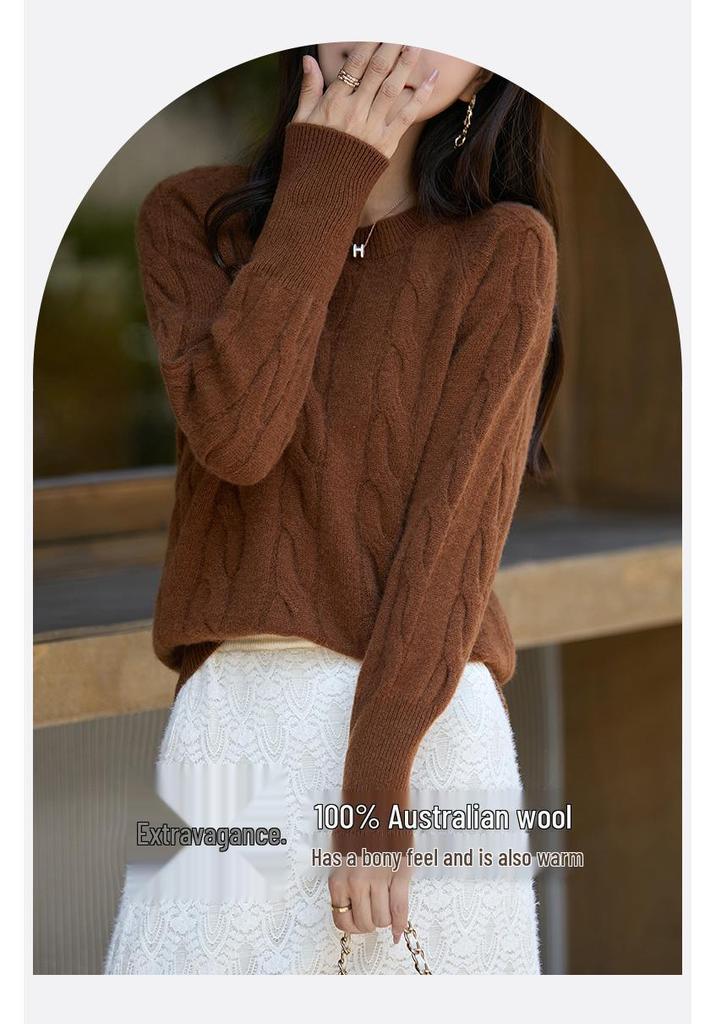 2024 Autumn/Winter Solid Color Round Neck Textured Sweater