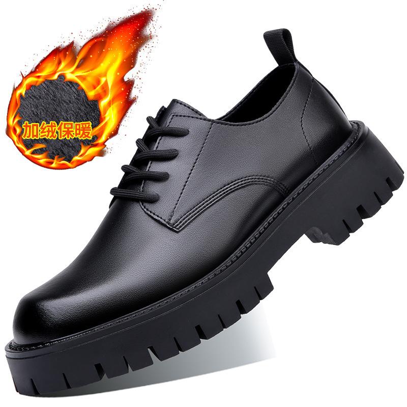 2025 outono e inverno novos sapatos masculinos couro genuíno juventude versátil versão coreana tendência plataforma casual sapatos de couro sapatos de algodão masculinos