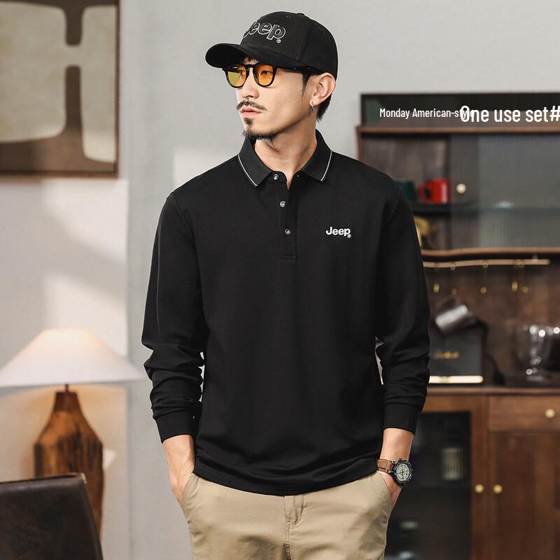 JEEP Men s Casual Long-Sleeved Polo Shirt L