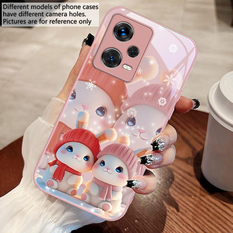 Cute pink twin rabbits For Redmi Note 10 10T 11 12 13 14 11T 11S 12 14 Pro Plus A4 14C A3 A3x K40 Gaming Tempered Phone Case