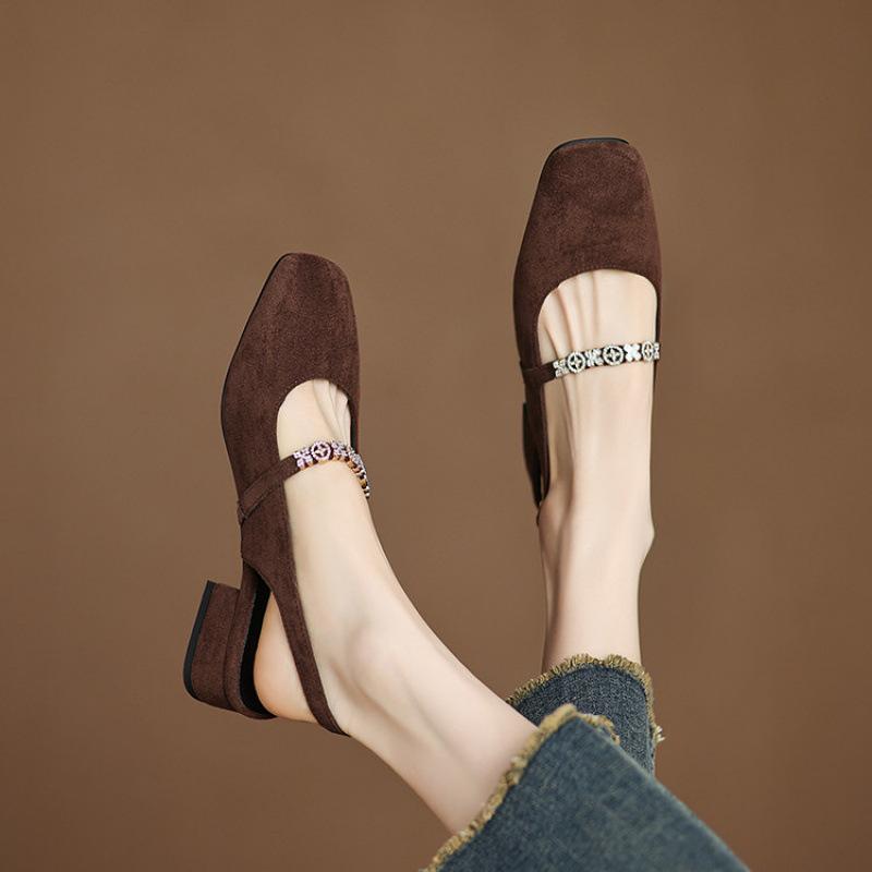 New Summer Casual Flat Sandals Women's Comfortable Rubber Sole Large Size Shoes Rear Empty Sandals Square Head Buckle Sandals Women