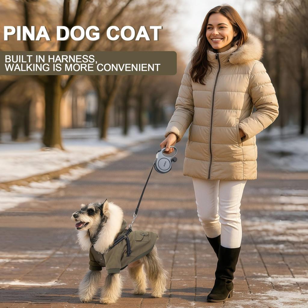 PINA Dog Coat for Small Medium Large Dogs, Waterproof Dog Winter Jacket with Built in Harness Dogs Winter Coat, Puppy Cold Weather Coats with Plush