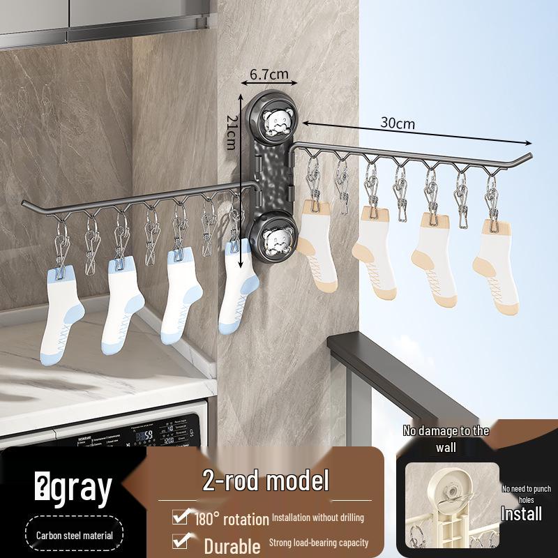 Rotating Multi-Clip Clothes Hanger for Socks & Underwear - No-Punching Design