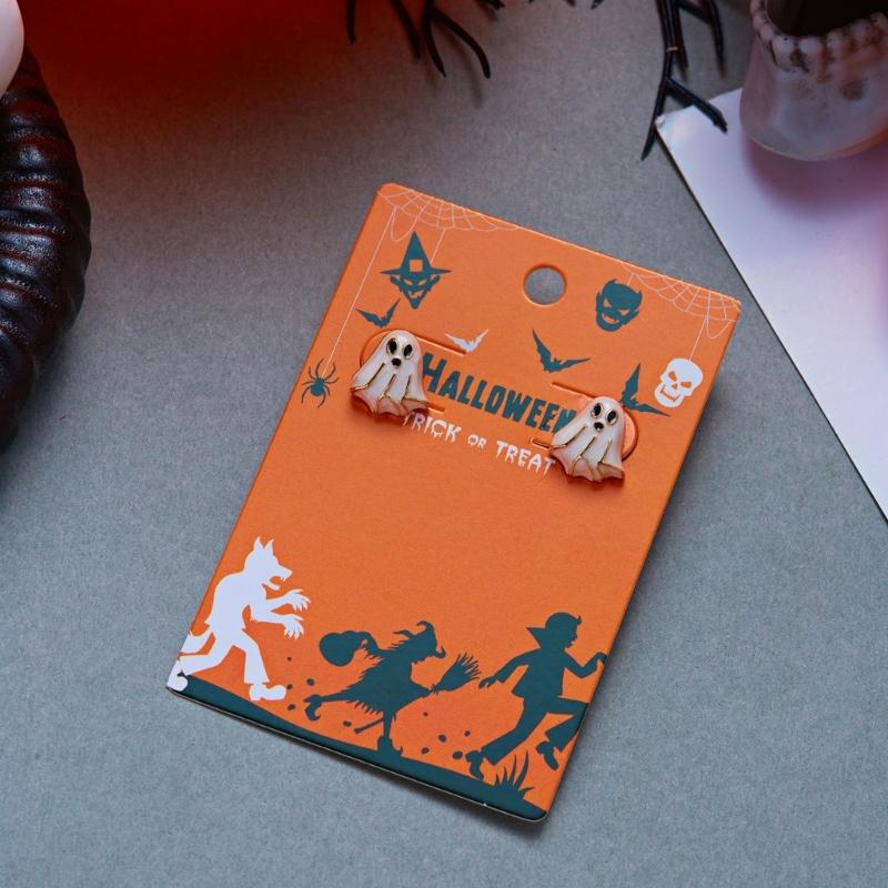 Novelty Halloween Earrings in Stud Style, Glossy Enamel Look with Gold-Tone Trim, Alloy Pair for Costume Styling