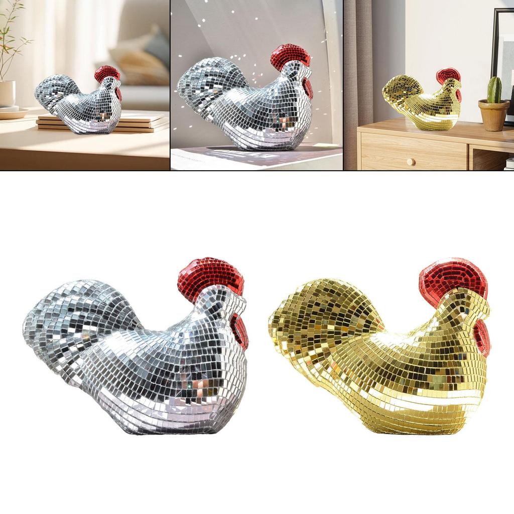Ball Chicken Statue Figurine Disco Rooster Ornament Decoration Foam Glass Sparkling Appearance