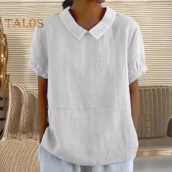 Damen Casual Shirt Revers Kurzarm Einfarbig Pullover Top Einfarbig Loose Fit Shirt Tops Streetwear