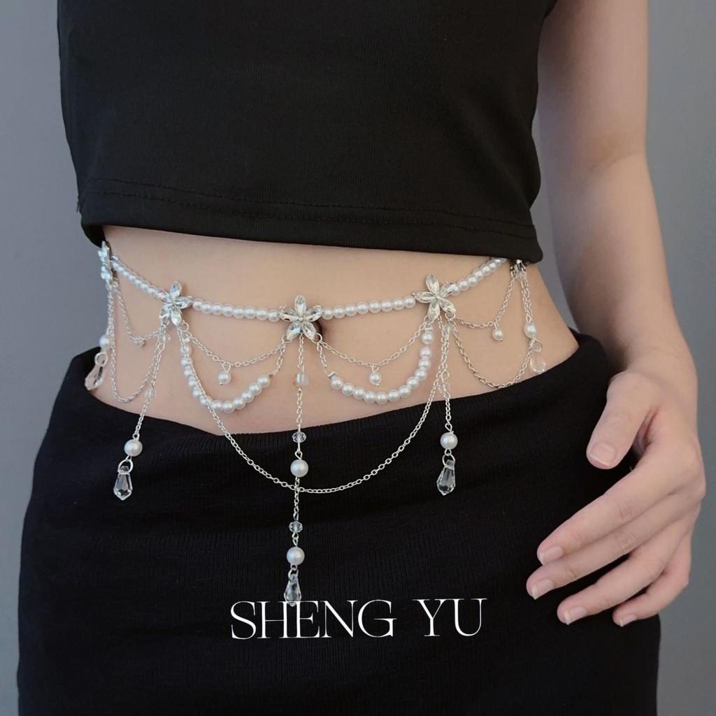 Taillenkette Kollektion~ Halskette mehrlagige Perlen-Taillenkette Brustkette Hofessen Schulterkette leichter Luxus Bein Kette einzigartiges Halsband