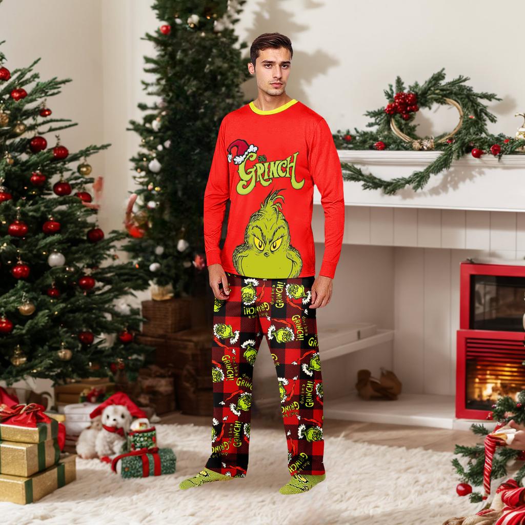 Christmas Print Cute Family Set Pajamas, Home Clothes, Family Set Long Sleeve Top Pants Set