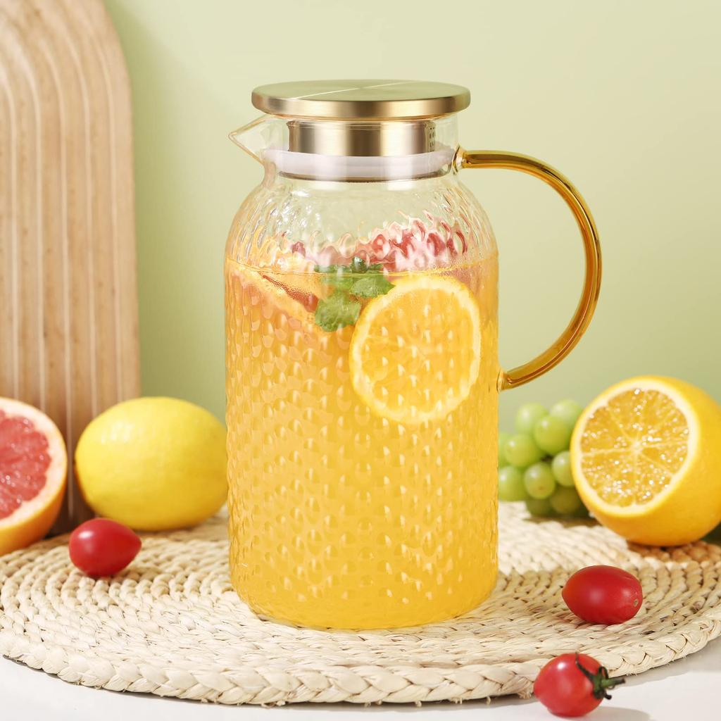 Fexmoy Cold Water Pot Glass Pitcher Heat Resistant Glass Cold Water Bottle Water Bottle Wide Mouth Opening Can Be Stored In the Refrigerator Easy To