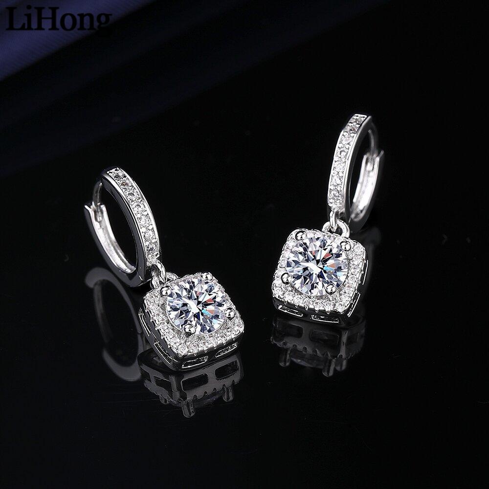 925 Sterling Silver Women's Earrings Inlaid with Square Zircon, Fashionable Banquet Party Jewelry