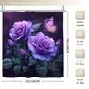 1/4Pcs Bathroom Shower Curtain Set Purple Rose Print Bathroom Curtain With 12 Hooks Non Slip Rugs Toilet Cover Mat Bathroom Partition