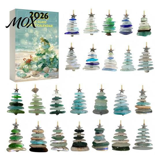Coastal Theme Christmas Ornaments 2026 Sea Glass Style Countdown Calendar Blind Box, 24Pcs Acrylic Flat Pendant Set Tree Hanging Ornaments,