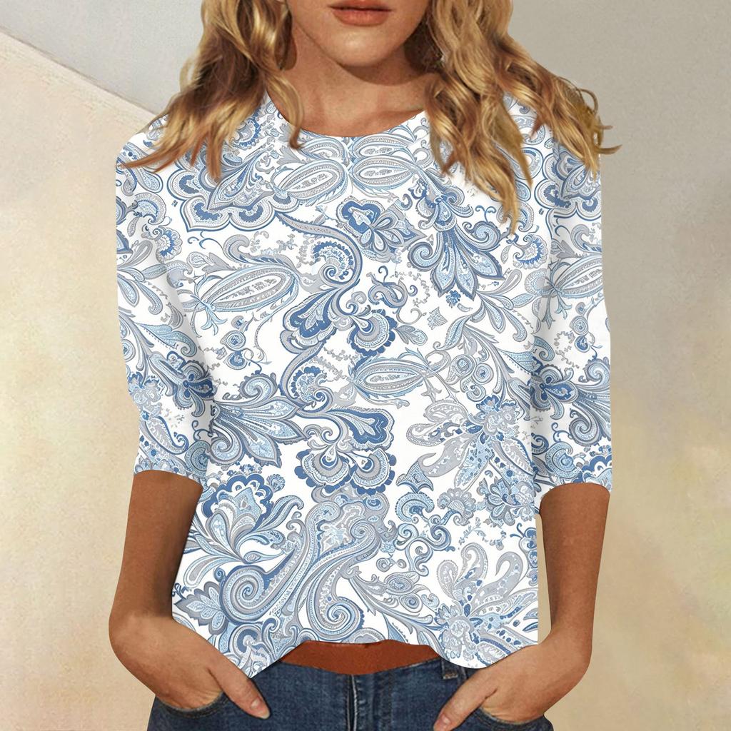 Women Casual Loose Fit Top 3/4 Sleeve Lightweight Printed Blouse Soft Fabric Comfortable Fit Stylish Design
