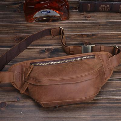 Genuine Leather Men's Waist Bag, Crazy Horse Leather Men's Head Cover Layer, Cowhide Small Chest Bag, Crossbody Sports Phone Bag